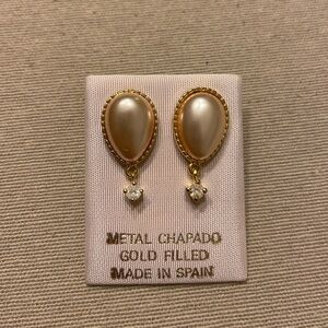 Gold Filled Pearl Earrings with Crystal Accent